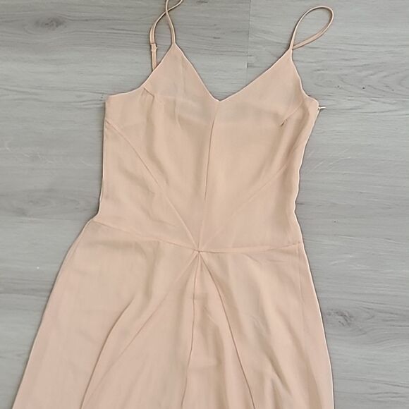 Elegant Nude Pink Maxi Dress V Neck Wedding Guest Maxi Prom Strap Chiffon S - Picture 2 of 5